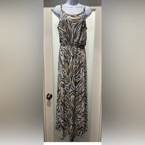 Zebra Print GeeGee Maxi Dress Size S Spaghetti Straps Dynamic Pattern Modern